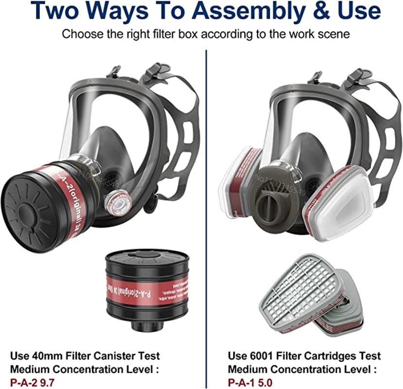 Full face respirator – mask with 40 mm gas filter canister for industrial gases, chemical, polishing, welding, spraying Gas mask Full face respirator - mask with 40 mm gas filter canister for industrial gases, chemical, polishing, welding, spraying Gas mask