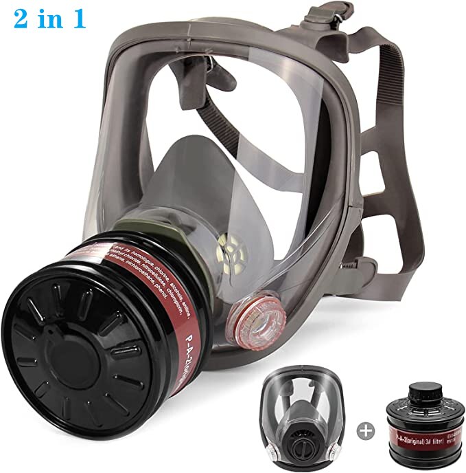 Full face respirator - mask with 40 mm gas filter canister for industrial gases, chemical, polishing, welding, spraying Gas mask