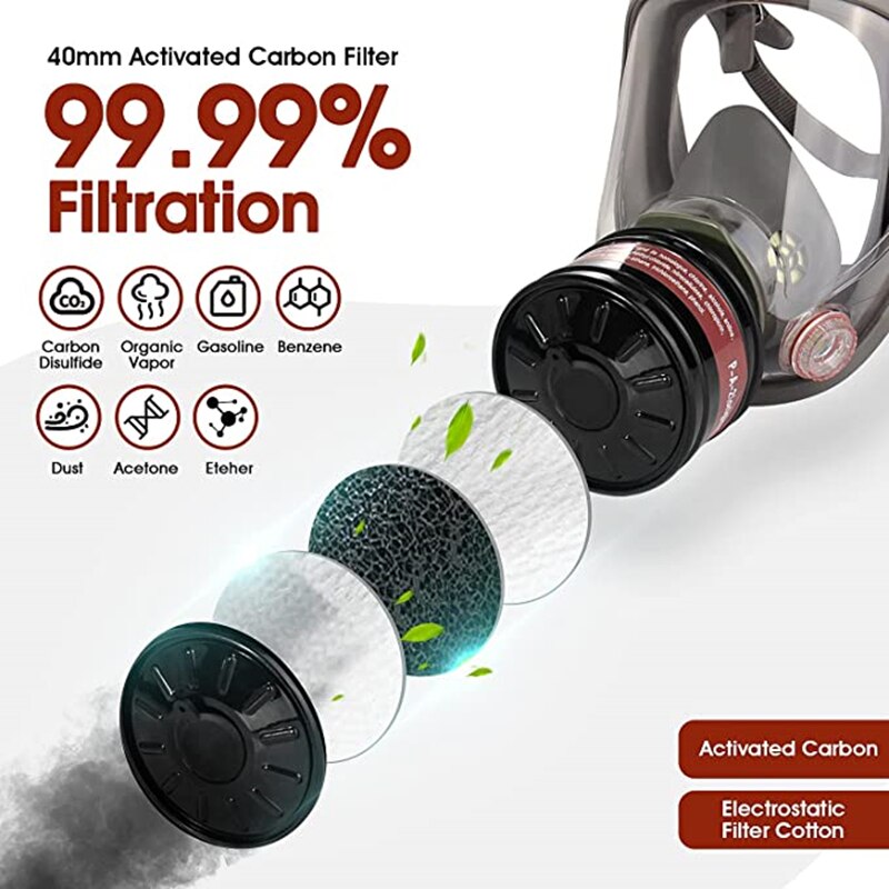 Full face respirator - mask with 40 mm gas filter canister for industrial gases, chemical, polishing, welding, spraying Gas mask