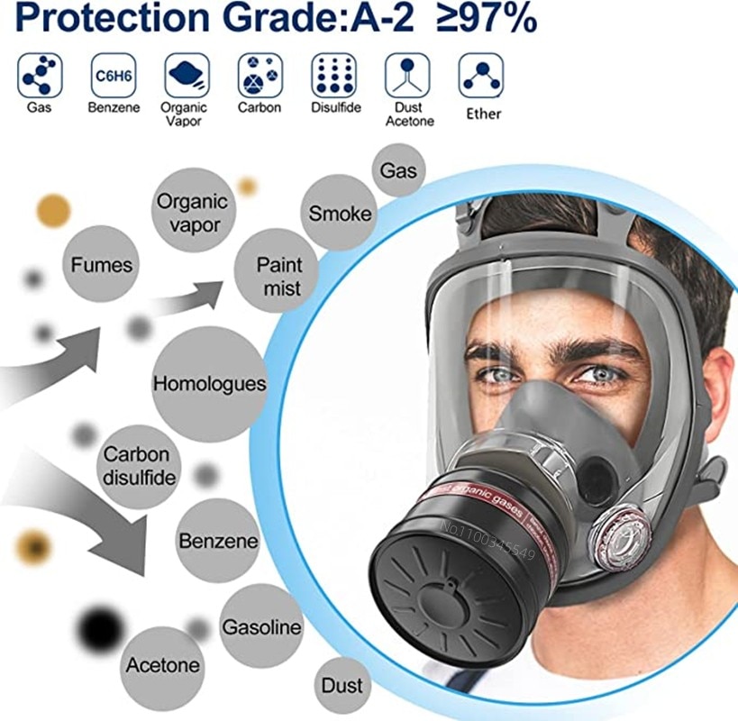 Full face respirator – mask with 40 mm gas filter canister for industrial gases, chemical, polishing, welding, spraying Gas mask Full face respirator - mask with 40 mm gas filter canister for industrial gases, chemical, polishing, welding, spraying Gas mask