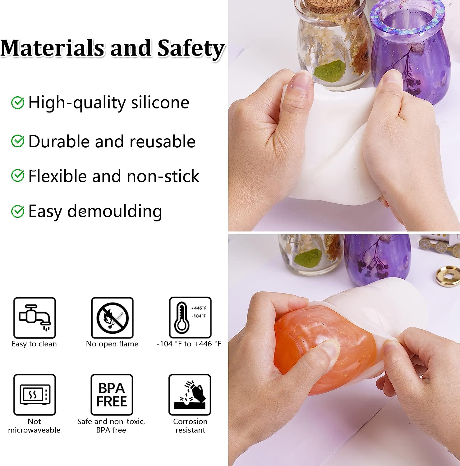 Jar Resin Molds Silicone with 5pcs Cork Lids, Cute Bottle Silicone Molds for Epoxy Resin, DIY Molds for Stash Jar, Storage Bottl