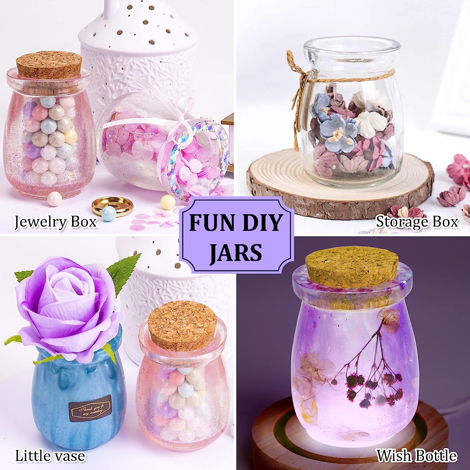 Jar Resin Molds Silicone with 5pcs Cork Lids, Cute Bottle Silicone Molds for Epoxy Resin, DIY Molds for Stash Jar, Storage Bottl