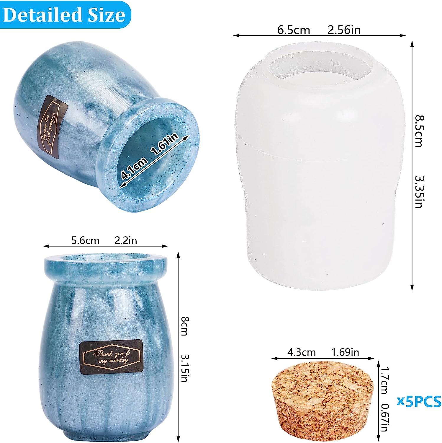 Jar Resin Molds Silicone with 5pcs Cork Lids, Cute Bottle Silicone Molds for Epoxy Resin, DIY Molds for Stash Jar, Storage Bottl Jar Resin Molds Silicone with 5pcs Cork Lids, Cute Bottle Silicone Molds for Epoxy Resin, DIY Molds for Stash Jar, Storage Bottl