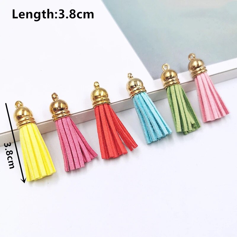 20/50pcs 38mm Leather Tassel Charms Gold Silver Cap Earring Fringe Keychain Pendant Straps Suede Tassels Diy Jewelry Accessories
