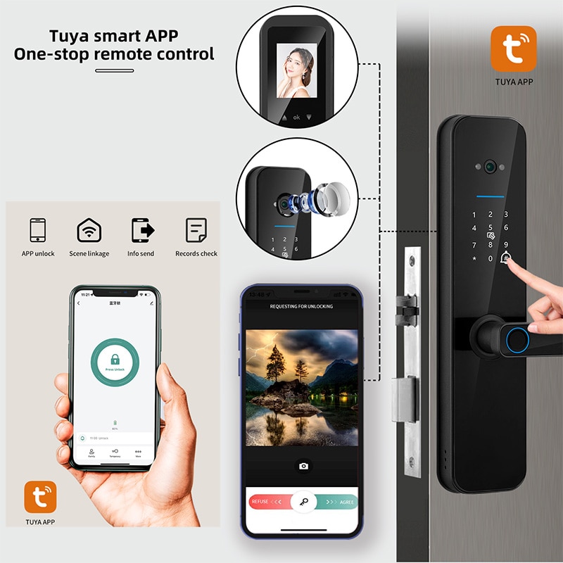 XSDTS Tuya Wifi Digital Electronic Smart Door Lock With Biometric Camera Fingerprint Smart Card Password Key Unlock XSDTS Tuya Wifi Digital Electronic Smart Door Lock With Biometric Camera Fingerprint Smart Card Password Key Unlock