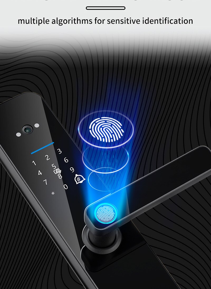 XSDTS Tuya Wifi Digital Electronic Smart Door Lock With Biometric Camera Fingerprint Smart Card Password Key Unlock