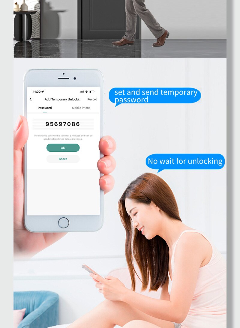 XSDTS Tuya Wifi Digital Electronic Smart Door Lock With Biometric Camera Fingerprint Smart Card Password Key Unlock