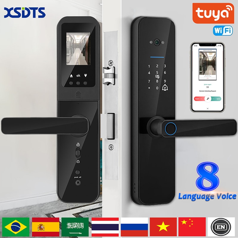 XSDTS Tuya Wifi Digital Electronic Smart Door Lock With Biometric Camera Fingerprint Smart Card Password Key Unlock XSDTS Tuya Wifi Digital Electronic Smart Door Lock With Biometric Camera Fingerprint Smart Card Password Key Unlock