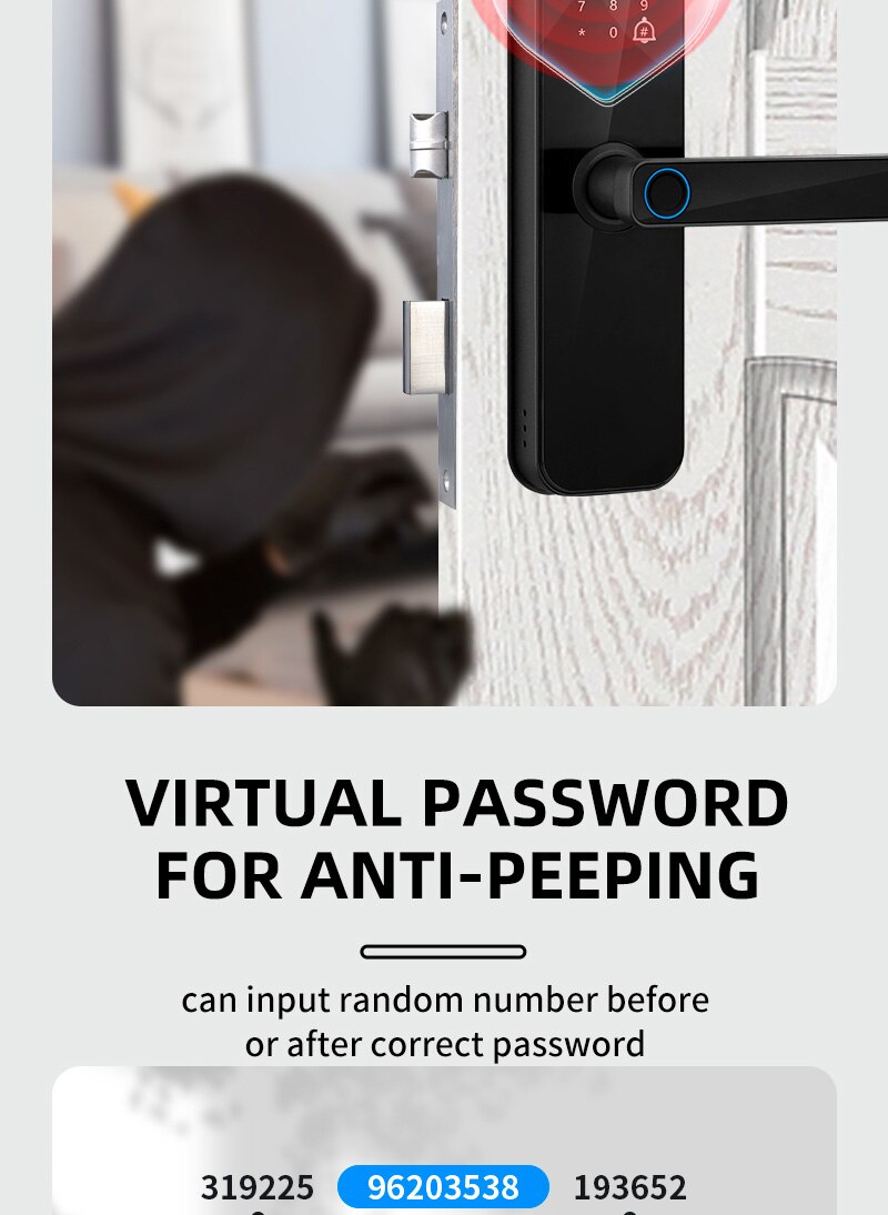 XSDTS Tuya Wifi Digital Electronic Smart Door Lock With Biometric Camera Fingerprint Smart Card Password Key Unlock