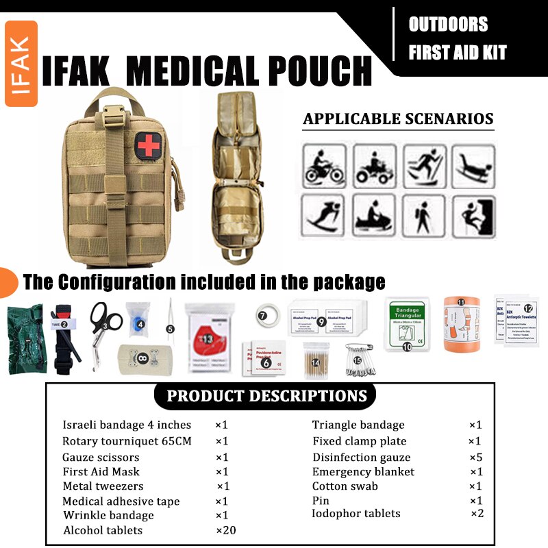 Military Tactical Kit First Aid Kit Bag Israeli Bandage Splint Outdoor Hunting Survival Tool Gear Medical Trauma Emergency Pouch Military Tactical Kit First Aid Kit Bag Israeli Bandage Splint Outdoor Hunting Survival Tool Gear Medical Trauma Emergency Pouch