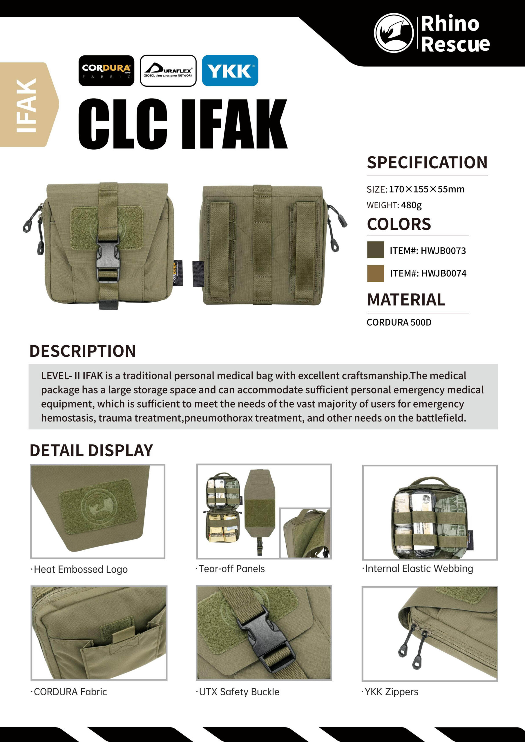 RHINO RESCUE Tactical Trauma Kit To Configure Survival Kit Outdoor Emergency First Aid Kit For Camping Hiking IFAK Refill Kit