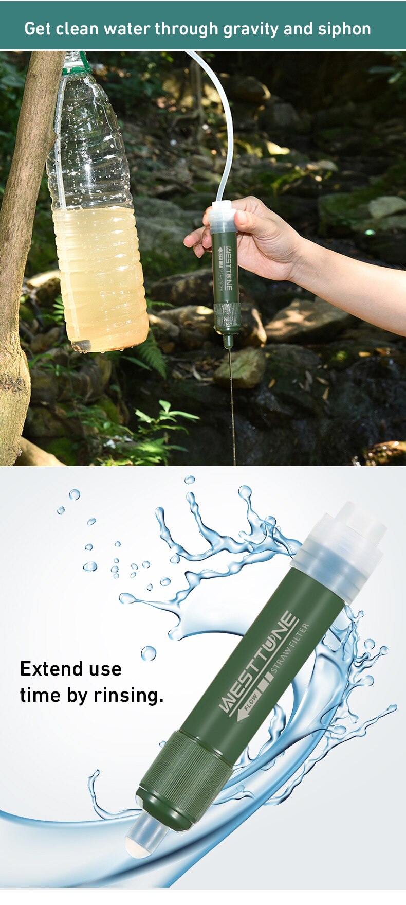 Mini Camping Purification Water Filter Straw TUP Carbon Fiber Water Bag for Survival or Emergency Supplies
