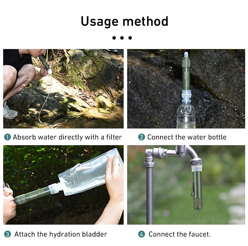 Mini Camping Purification Water Filter Straw TUP Carbon Fiber Water Bag for Survival or Emergency Supplies