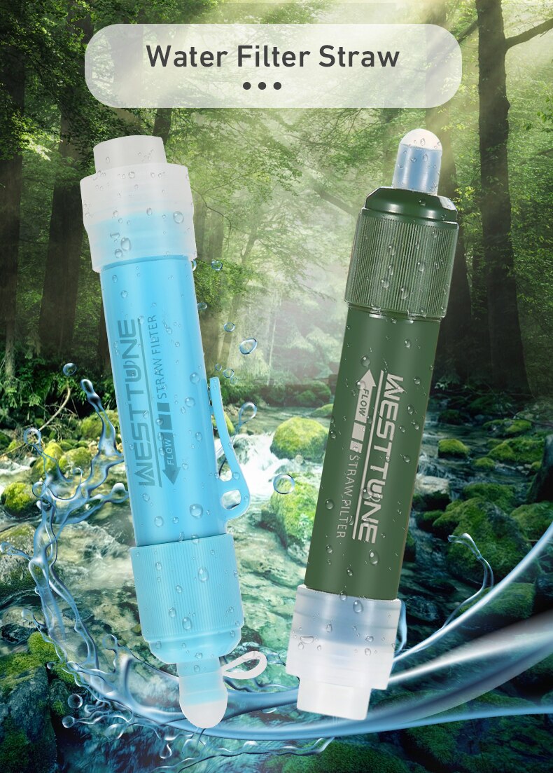 Mini Camping Purification Water Filter Straw TUP Carbon Fiber Water Bag for Survival or Emergency Supplies