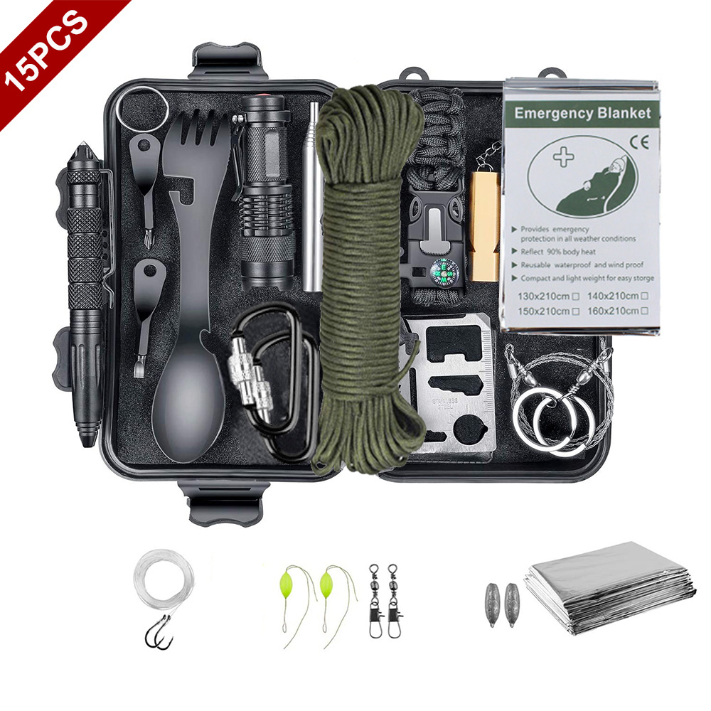 15 IN 1 Emergency Survival Kit Gear Camping Travel Multifunction Defense Equipment First Aid SOS Wilderness Adventure 15 IN 1 Emergency Survival Kit Gear Camping Travel Multifunction Defense Equipment First Aid SOS Wilderness Adventure
