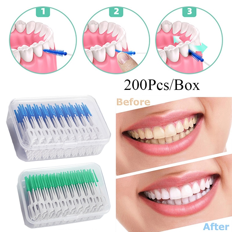 Interdental Silicone Brushes 200 Units Dental Toothpicks Brush Between Teeth Silicone Toothpicks With Thread Oral Cleaning Tools Interdental Silicone Brushes 200 Units Dental Toothpicks Brush Between Teeth Silicone Toothpicks With Thread Oral Cleaning Tools