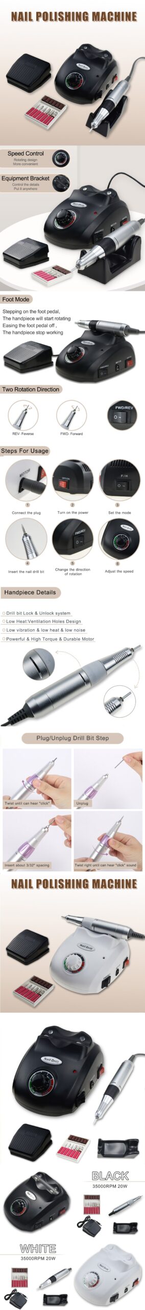 35000 RPM Electric Nail Drill Machine Mill Cutter Sets for Manicure Nail Tips Manicure Machine Electric Nail Pedicure File