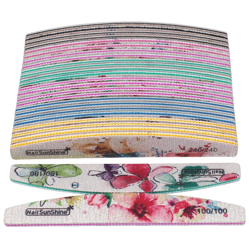 50pcs Colorful Nail File New Buffer UV Gel Polish Block Half Moon Nail Polishing Files Pedicure Manicure nagelvijl Nail Tools