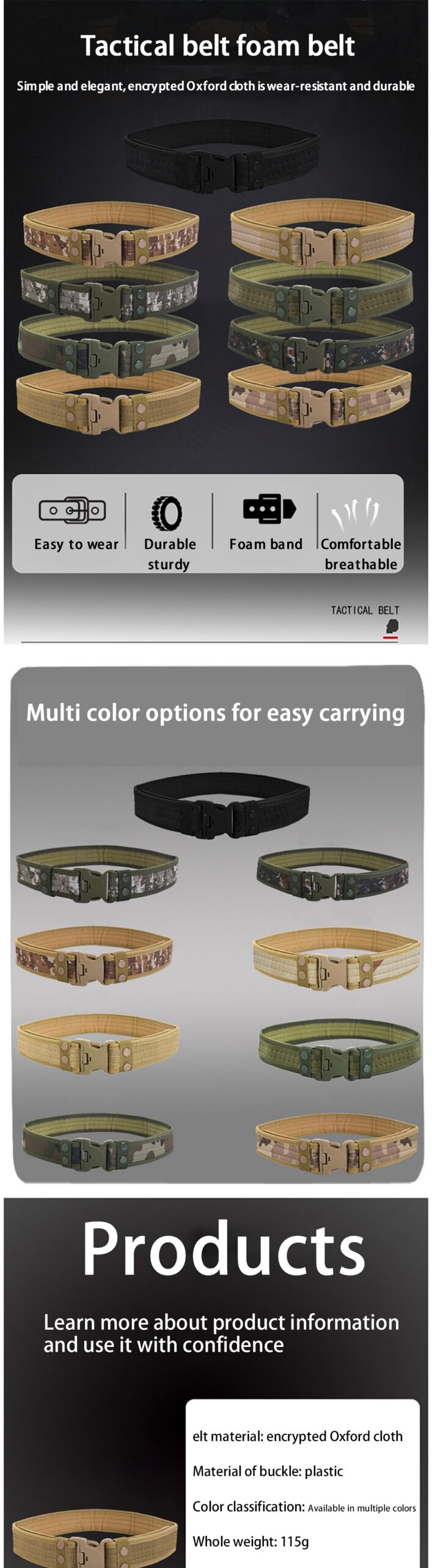 Outdoor Camouflage Tactical Belt Military Oxford Cloth Belt Mountaineering Belt Wide Plastic Buckle Military Waist Belt WorkBelt