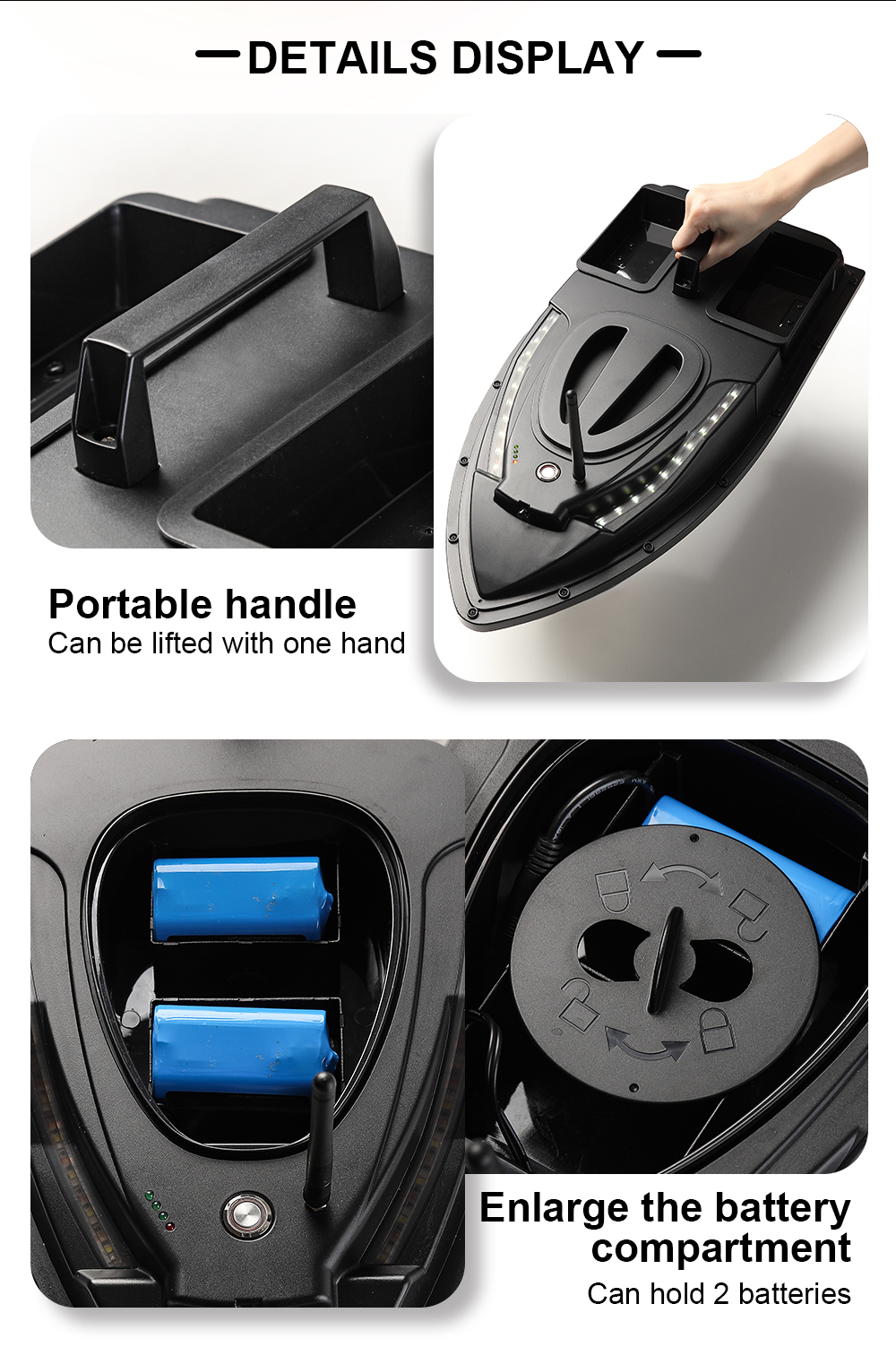 500M Auto Driving Return V900 GPS 40 Points Sonar 1.5KG V700 RC Bait Boat With Steering Light For Fishing Wireless Fish Finder