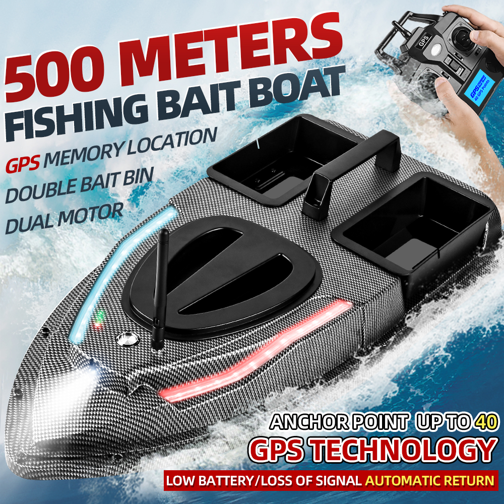 500M Auto Driving Return V900 GPS 40 Points Sonar 1.5KG V700 RC Bait Boat With Steering Light For Fishing Wireless Fish Finder