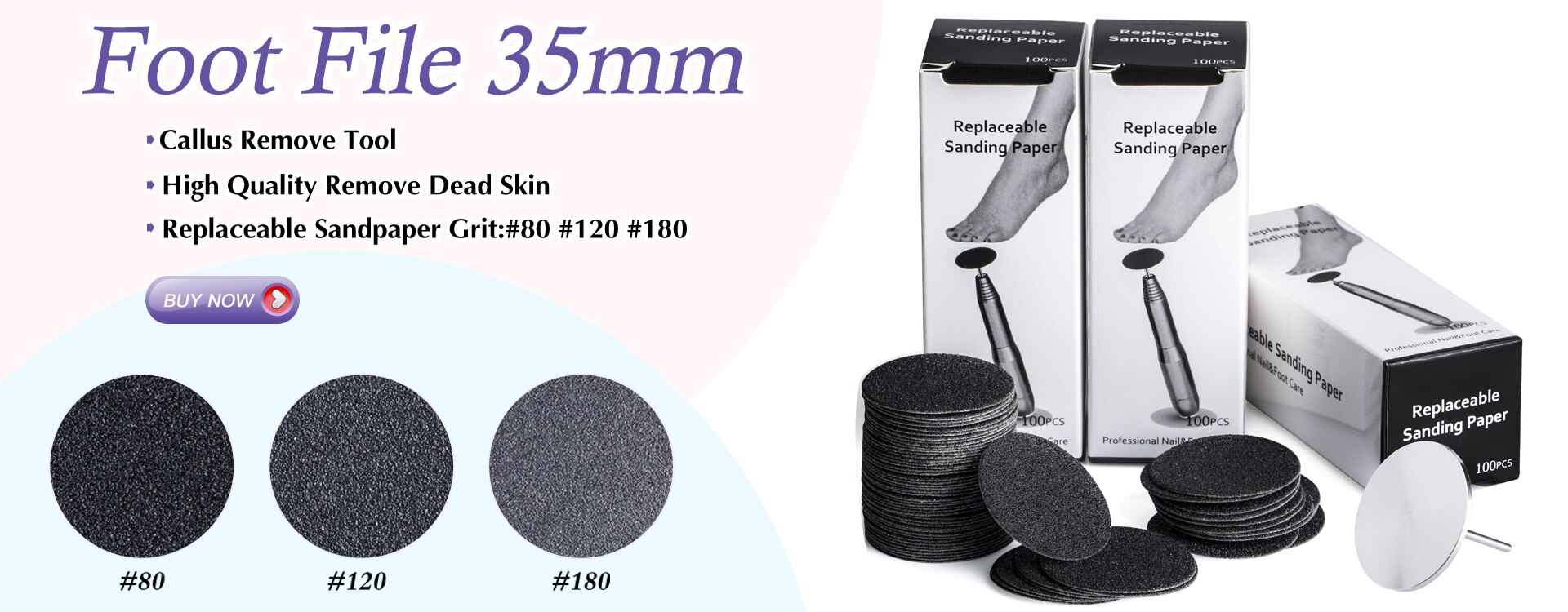 Foot Dead Skin Sandpaper Smart Wheel Pedicure File Flexible Grinding Disc Tool Replaceable Nozzles Sawing Cuticle Callus 25MM