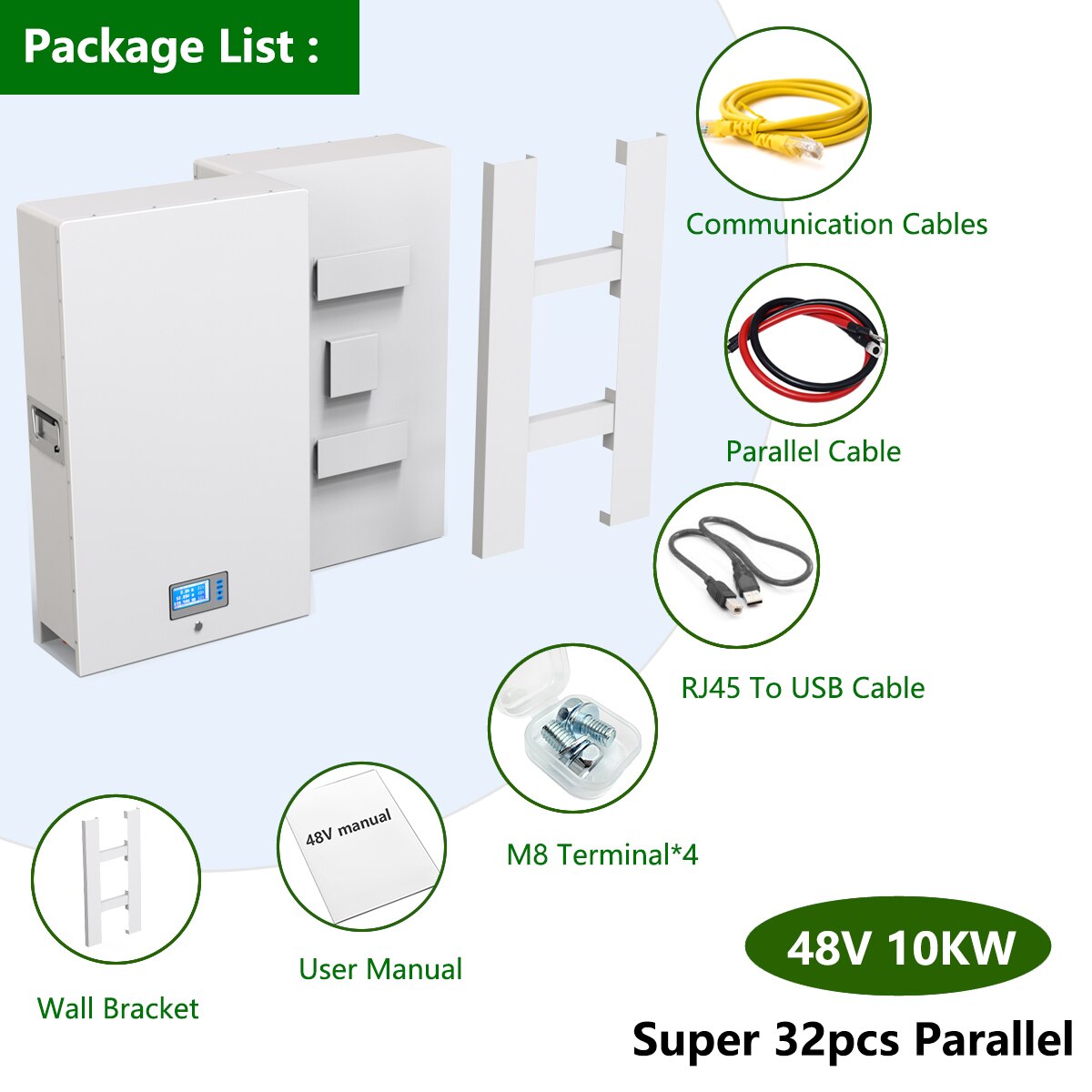 48V 200AH 10KW LiFePO4 Battery Powerwall Lithium Solar Battery 6000+ Cycles Built-in 200A BMS RS485 CAN For Home Storage NO TAX
