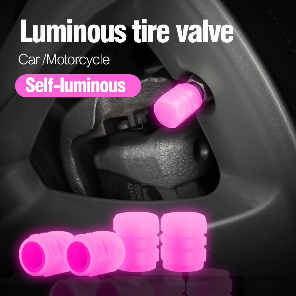 8pcs Luminous Valve Caps Fluorescent Night Glowing Car Motorcycle Bicycle Bike Wheel Tyre Hub Luminous Valve Stem Caps Decors