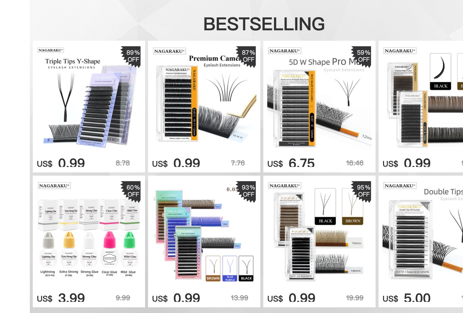 NAGARAKU All Size 6 Cases  C D CC DD Curl  Faux Mink Eyelashes Extension  Individual Eyelashes  Artificial Fake False Eyelashes