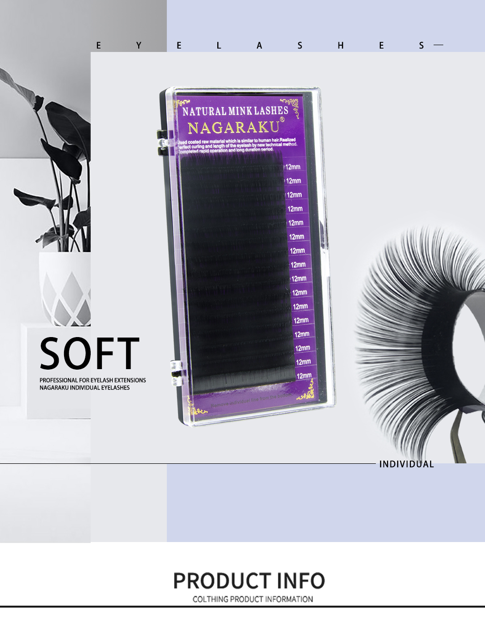 NAGARAKU All Size 6 Cases  C D CC DD Curl  Faux Mink Eyelashes Extension  Individual Eyelashes  Artificial Fake False Eyelashes