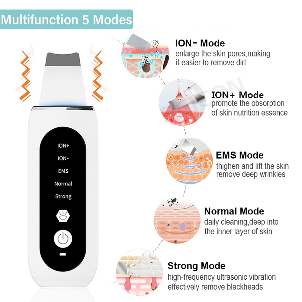 Ultrasonic Skin Scrubber Peeling Blackhead Remover Deep Face Cleaning Ultrasonic Ion Ance Pore Cleaner Facial Shovel Cleanser Ultrasonic Skin Scrubber Peeling Blackhead Remover Deep Face Cleaning Ultrasonic Ion Ance Pore Cleaner Facial Shovel Cleanser