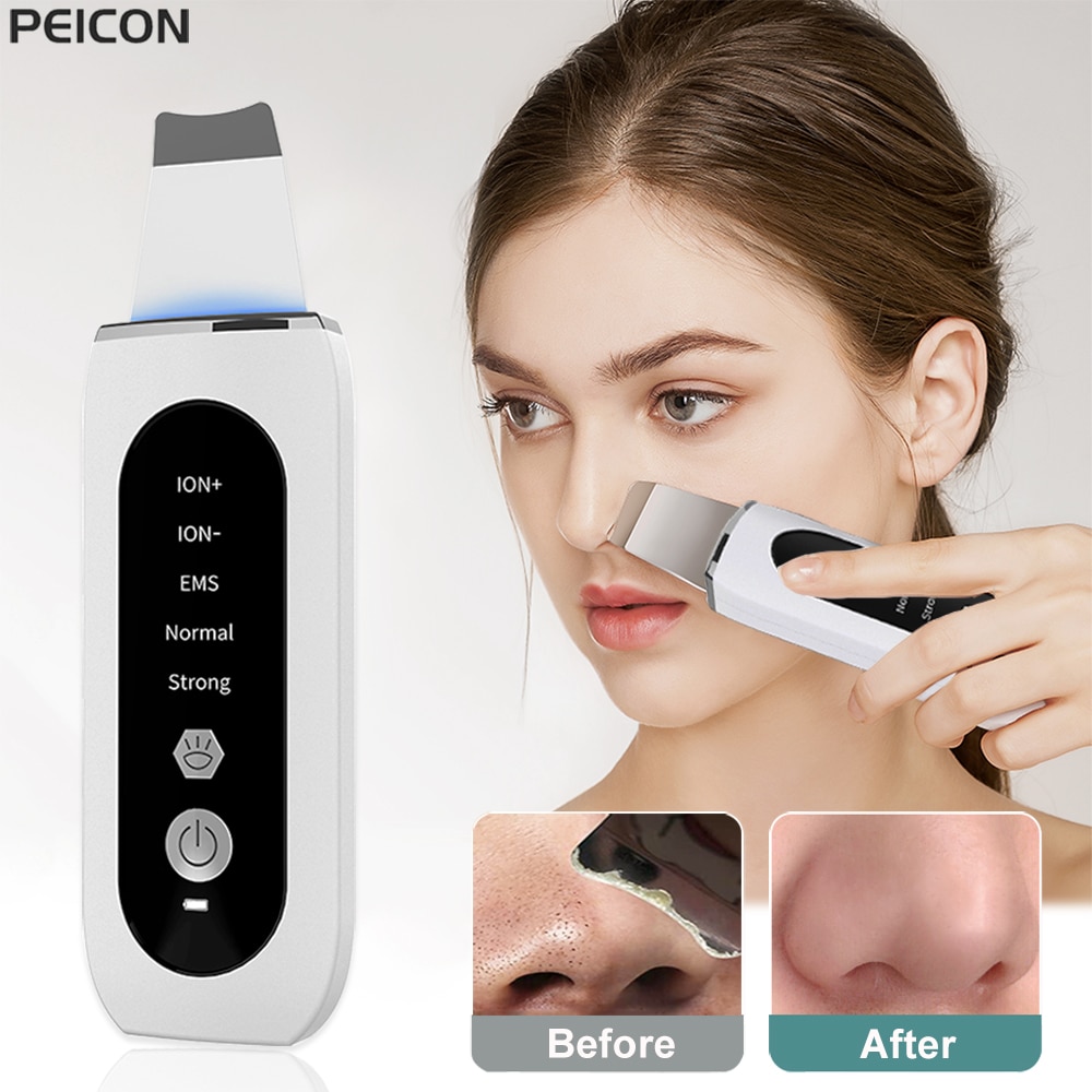 Ultrasonic Skin Scrubber Peeling Blackhead Remover Deep Face Cleaning Ultrasonic Ion Ance Pore Cleaner Facial Shovel Cleanser Ultrasonic Skin Scrubber Peeling Blackhead Remover Deep Face Cleaning Ultrasonic Ion Ance Pore Cleaner Facial Shovel Cleanser