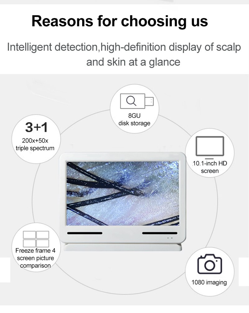NEW Skin Hair Follicle Scalp Detector Hair Follicle Skin Oil Moisture 10 Inch HD LCD Screen Microscope Tester 10 Million Pixels