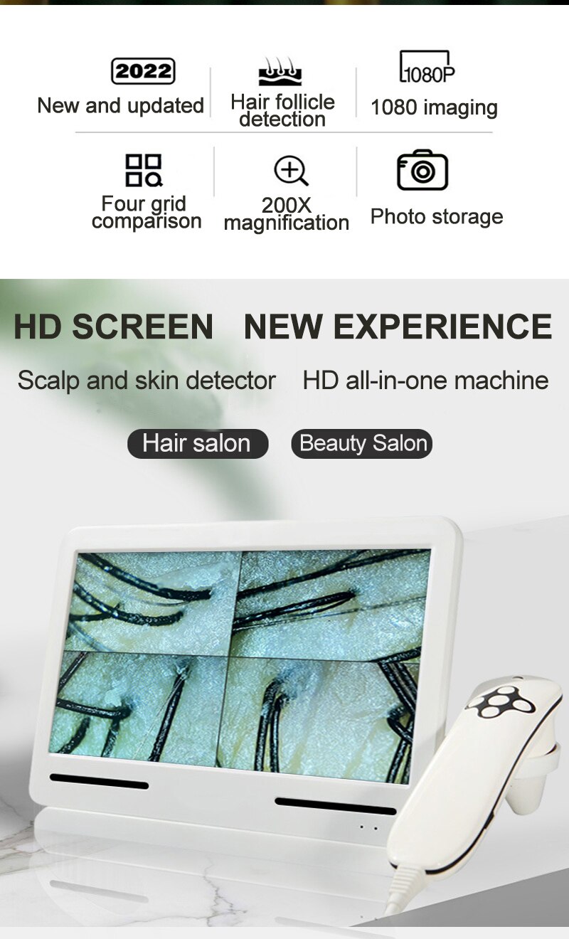 NEW Skin Hair Follicle Scalp Detector Hair Follicle Skin Oil Moisture 10 Inch HD LCD Screen Microscope Tester 10 Million Pixels