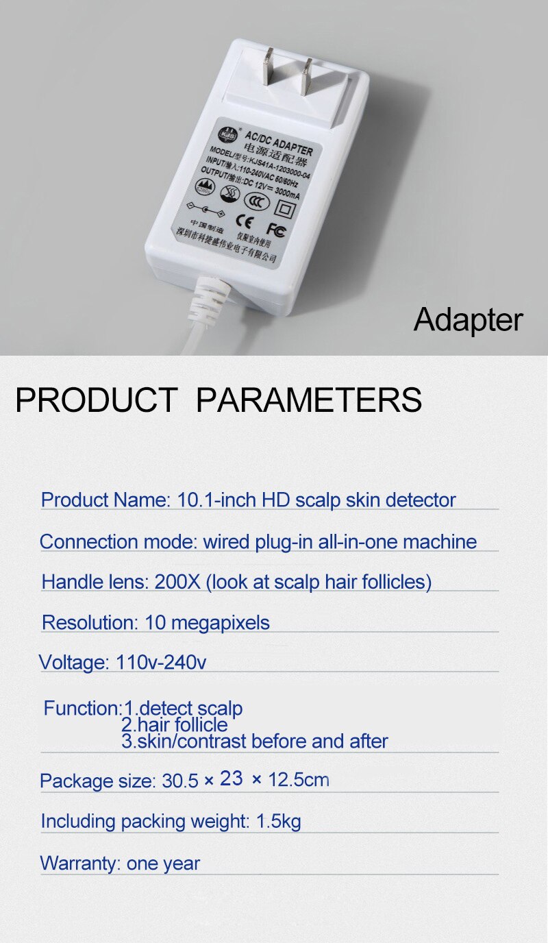 NEW Skin Hair Follicle Scalp Detector Hair Follicle Skin Oil Moisture 10 Inch HD LCD Screen Microscope Tester 10 Million Pixels