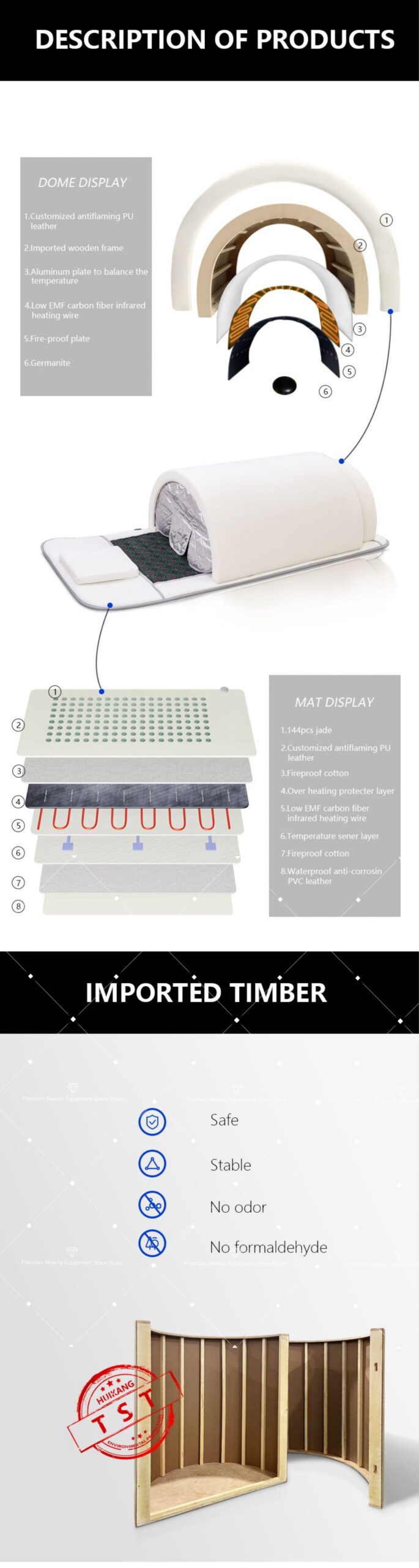 2023 Newest far infrared body slimming sauna bed tourmaline therapy heated detox sauna bed