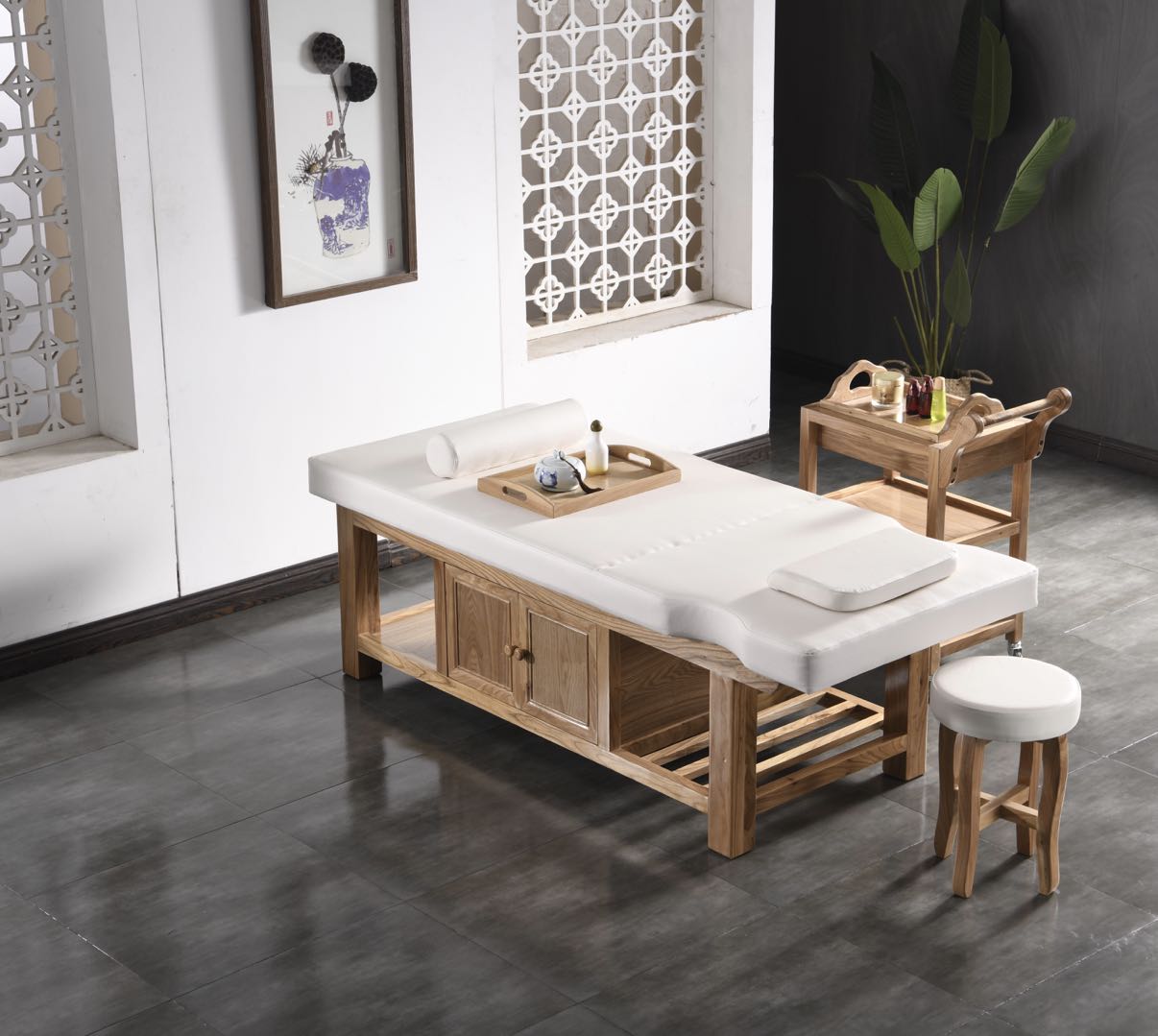 Solid Wood Facial Bed Massage Couch Thai Spa Bed Beauty Salon Massage Bed