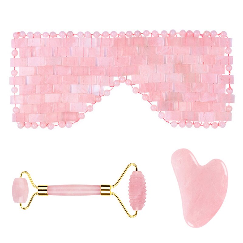 Natural Rose Quartz Jade Eye Mask Gouache Scraper Face Massage Roller Crystal Stone Cold Therapy Sleep Eye Cover Massage Tool Natural Rose Quartz Jade Eye Mask Gouache Scraper Face Massage Roller Crystal Stone Cold Therapy Sleep Eye Cover Massage Tool