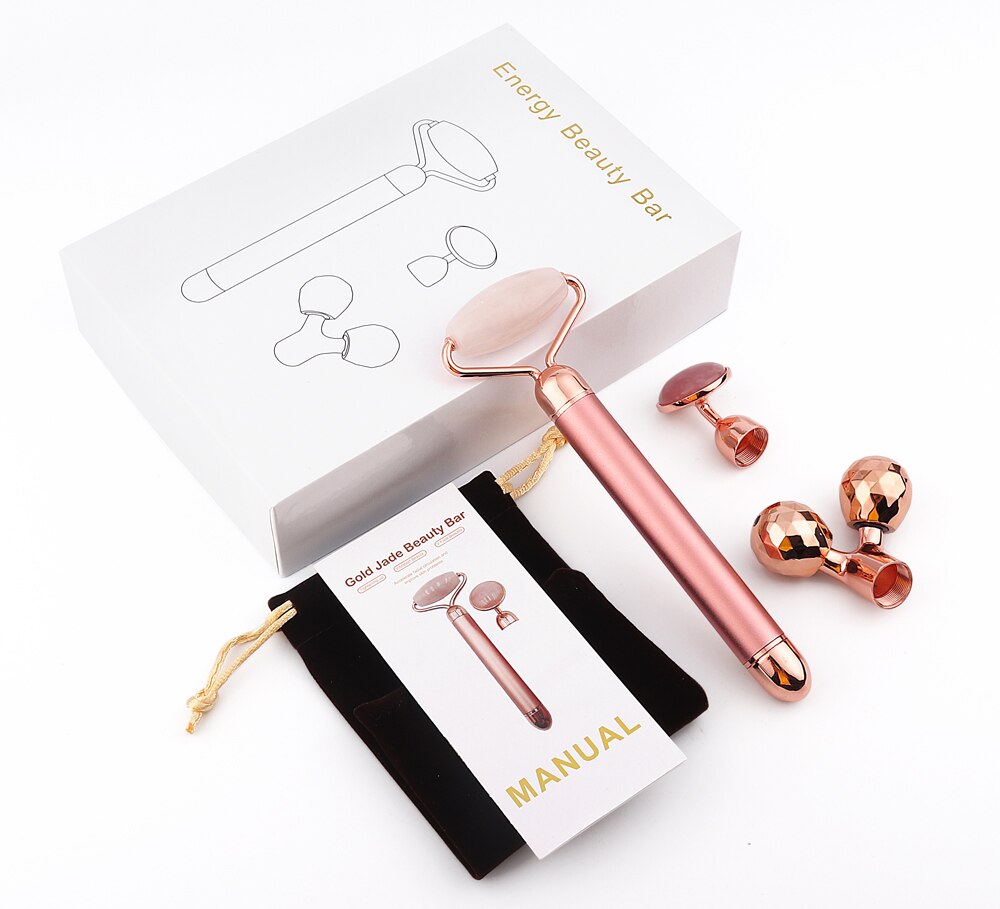 New Electric Vibrating Jade Roller Massager For Slimming Face Lifting Rose Quartz 3D Roller Stone Facial Skin Care Beauty Tool