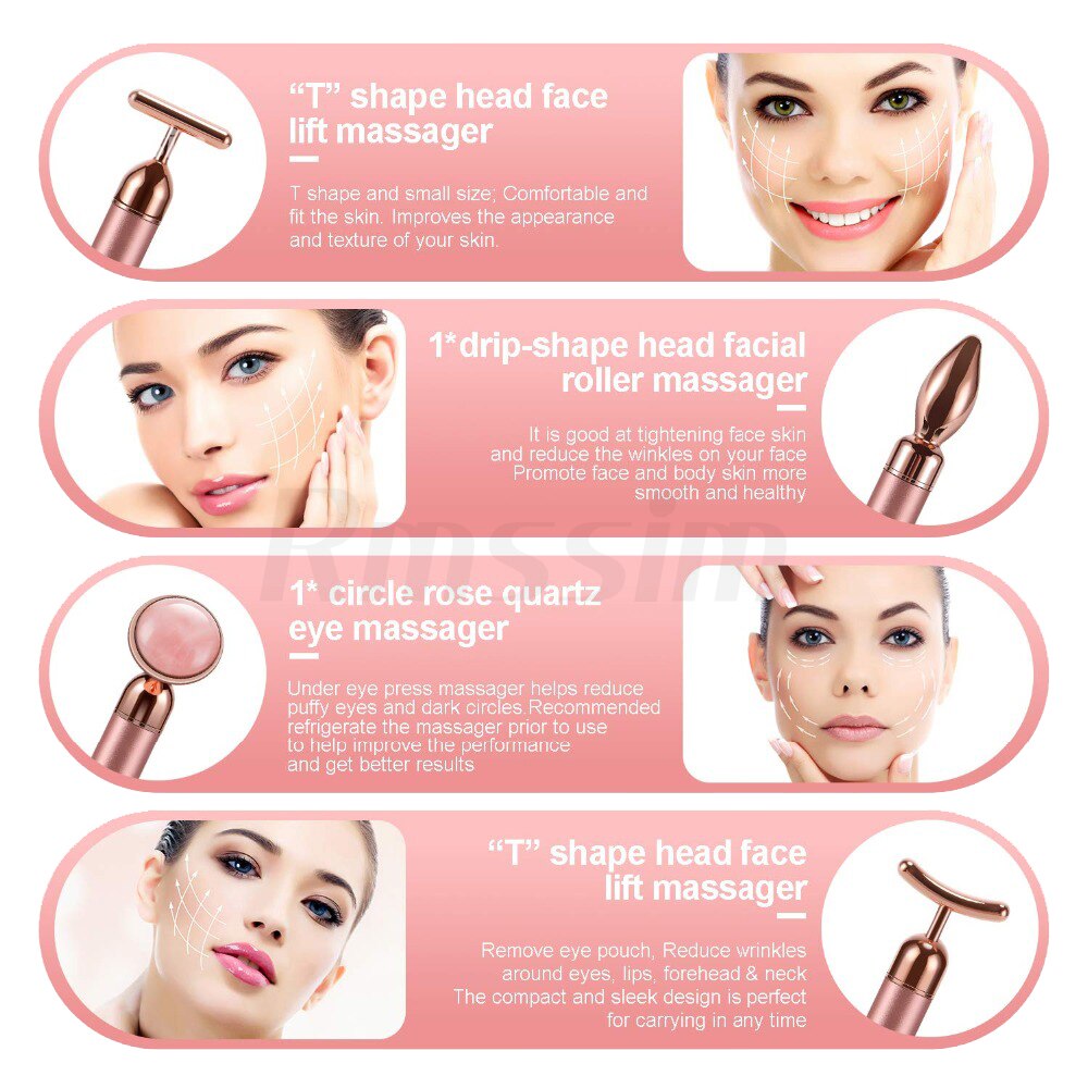 New Electric Vibrating Jade Roller Massager For Slimming Face Lifting Rose Quartz 3D Roller Stone Facial Skin Care Beauty Tool