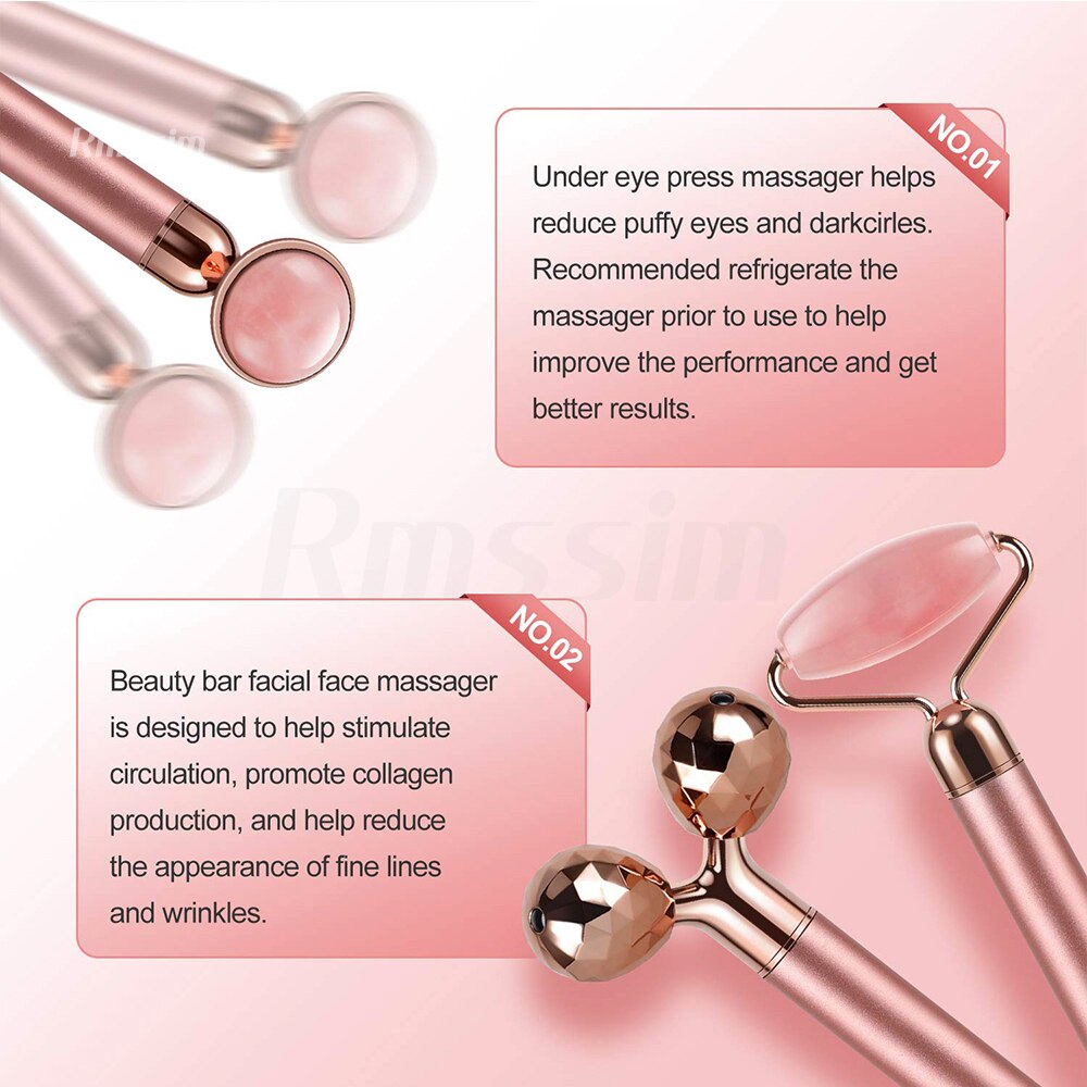 New Electric Vibrating Jade Roller Massager For Slimming Face Lifting Rose Quartz 3D Roller Stone Facial Skin Care Beauty Tool