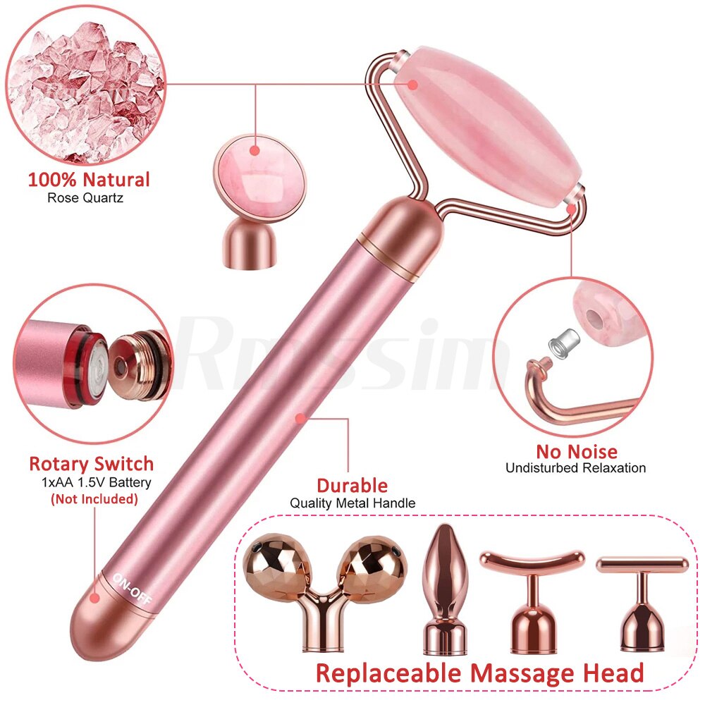 New Electric Vibrating Jade Roller Massager For Slimming Face Lifting Rose Quartz 3D Roller Stone Facial Skin Care Beauty Tool