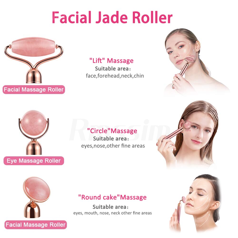 New Electric Vibrating Jade Roller Massager For Slimming Face Lifting Rose Quartz 3D Roller Stone Facial Skin Care Beauty Tool