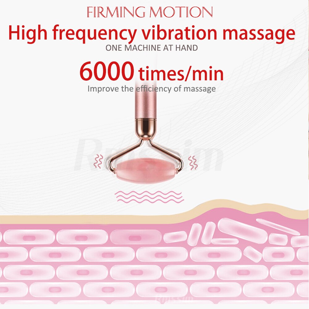 New Electric Vibrating Jade Roller Massager For Slimming Face Lifting Rose Quartz 3D Roller Stone Facial Skin Care Beauty Tool