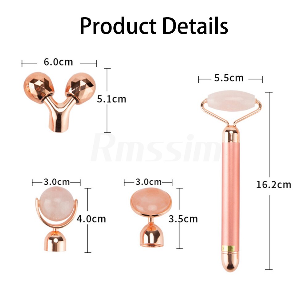 New Electric Vibrating Jade Roller Massager For Slimming Face Lifting Rose Quartz 3D Roller Stone Facial Skin Care Beauty Tool