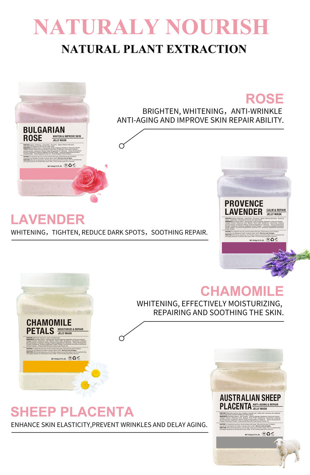 650g Vampire Soft SPA Hydro Jelly Mask Powder Anti-aging Brighten Peel Off DIY Facial Mask Crystal Flower Petal Rose Mask Powder