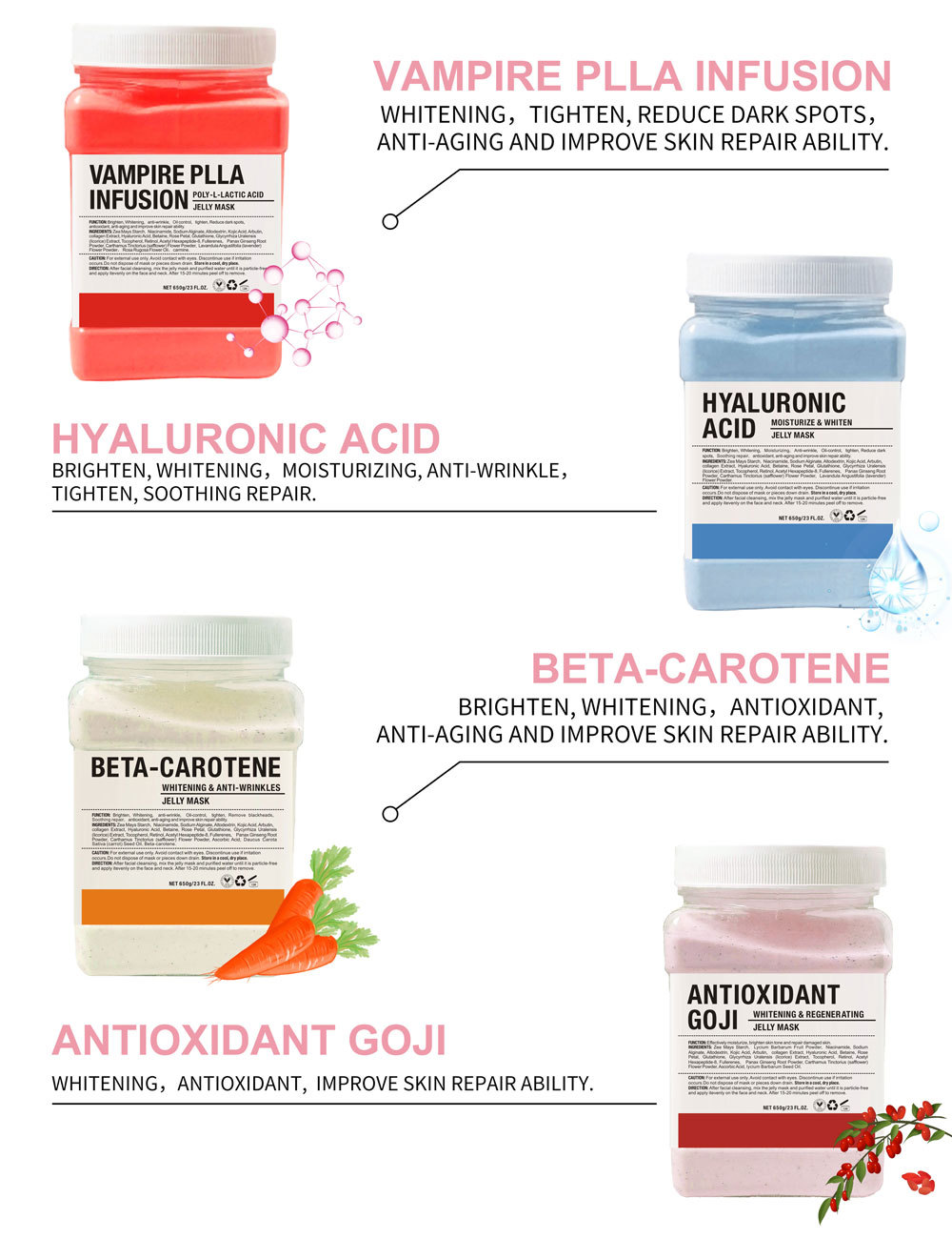 650g Vampire Soft SPA Hydro Jelly Mask Powder Anti-aging Brighten Peel Off DIY Facial Mask Crystal Flower Petal Rose Mask Powder