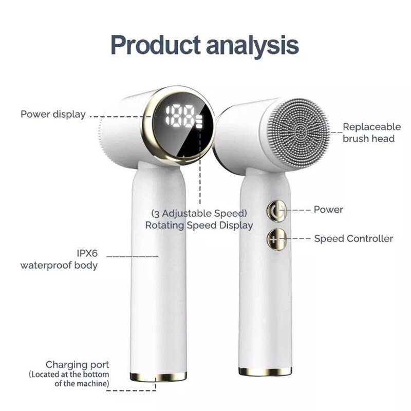 6 In 1 Ultrasonic Facial Cleansing Brush Electric Auto Rotating Waterproof Face Skin Acne Pore Cleaner Blackhead Removal Machine