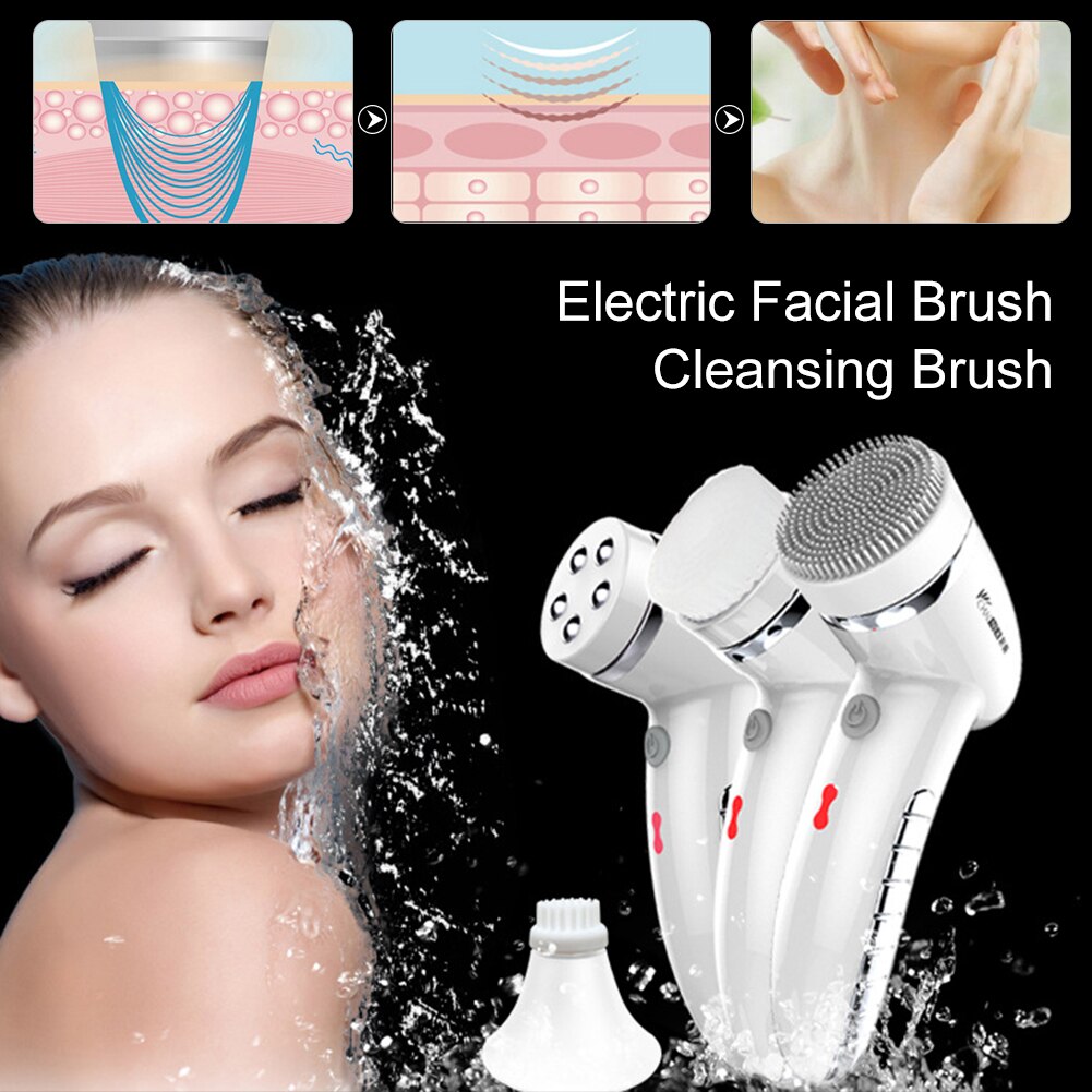 4 In 1 Electric Women 100% Safe Wash Facial Cleansing Brush IPX6 USB Female Electric Face Cleaning Apparatus Nu Face Skin Care