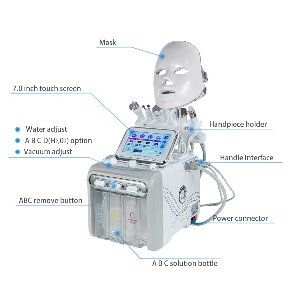 New 7 in 1 Hydrogen Oxygen Small Bubble Facial Beauty Machine H2O2 Hydro Dermabrasion Rejuvenation Tightening Skin Care Face Spa